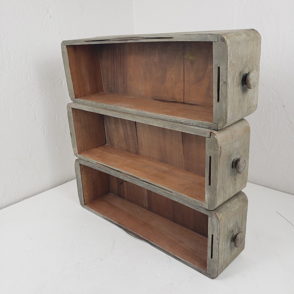 Antique Wooden Singer Treadle Sewing Machine Drawers Set of 3 Knick Knack Shelf